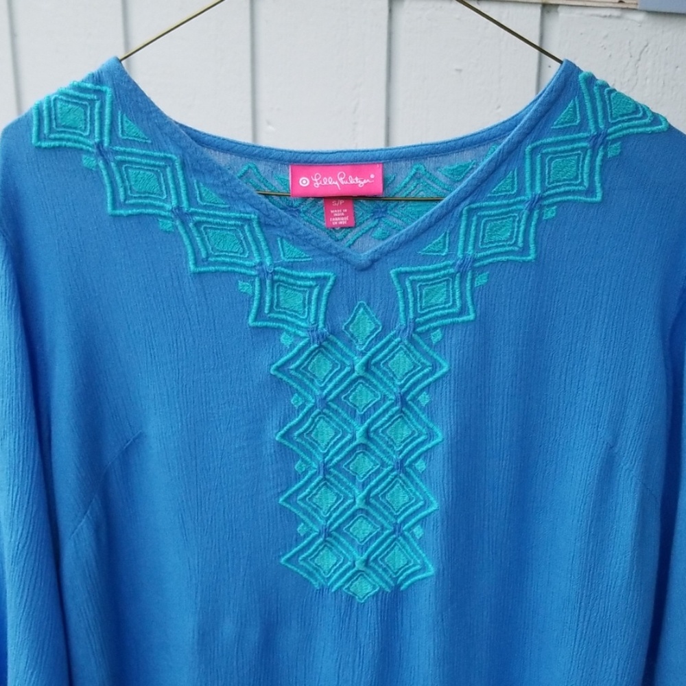 LILY PULITZER Blue Embroidered Tunic Sz S/P - Picture 3 of 8